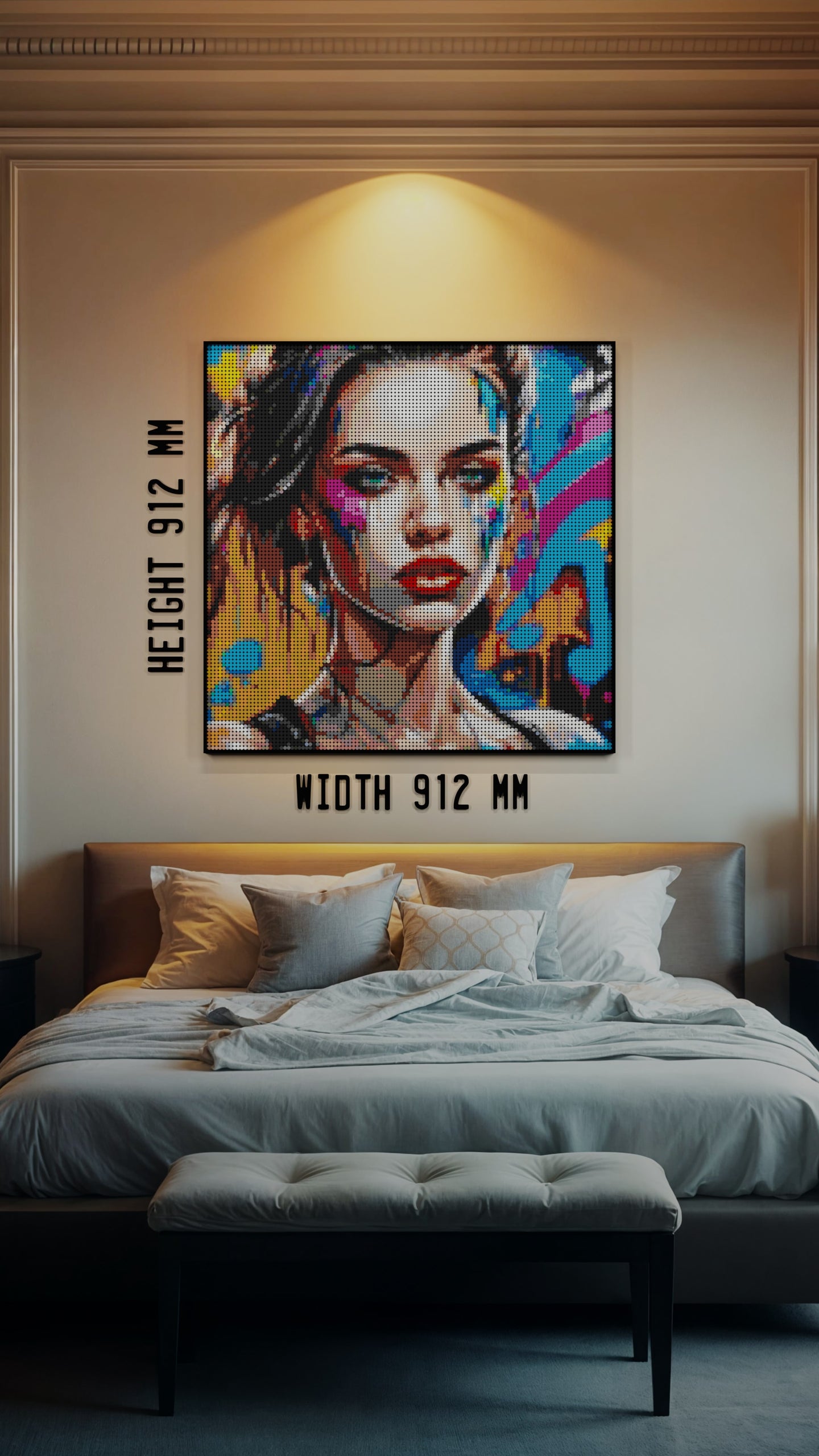 Chroma Queen LEGO® Style mosaic wall art made from colorful plastic bricks